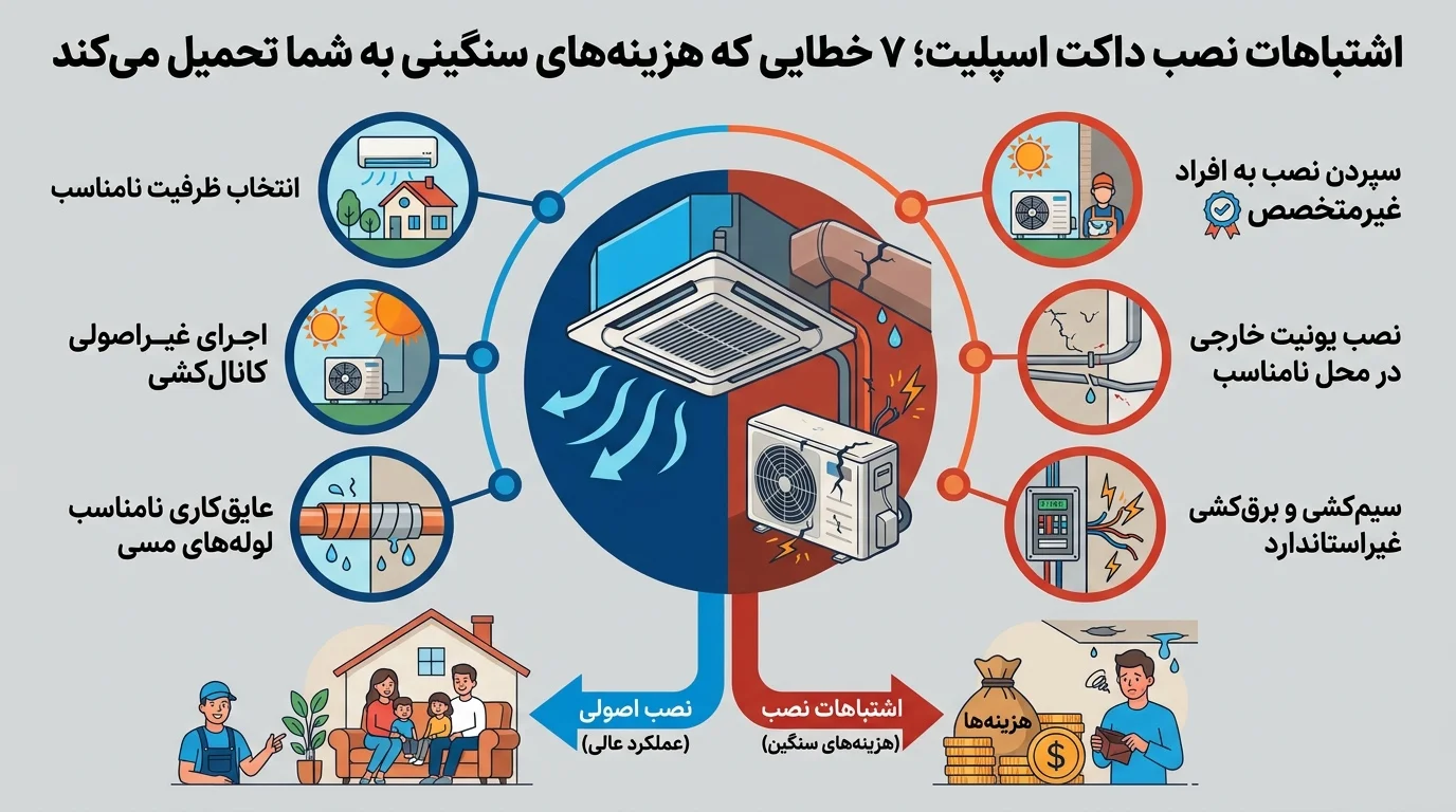 اشتباهات نصب داکت اسپلیت و پیامدهای اقتصادی آن